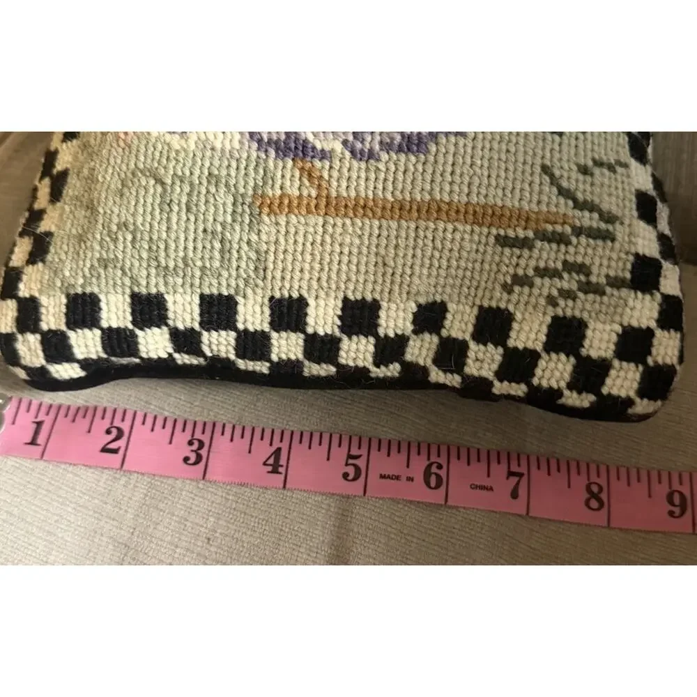 Vintage Needlepoint Sheep Lamb Pillow Folk Art Country HANDMADE 3683/21